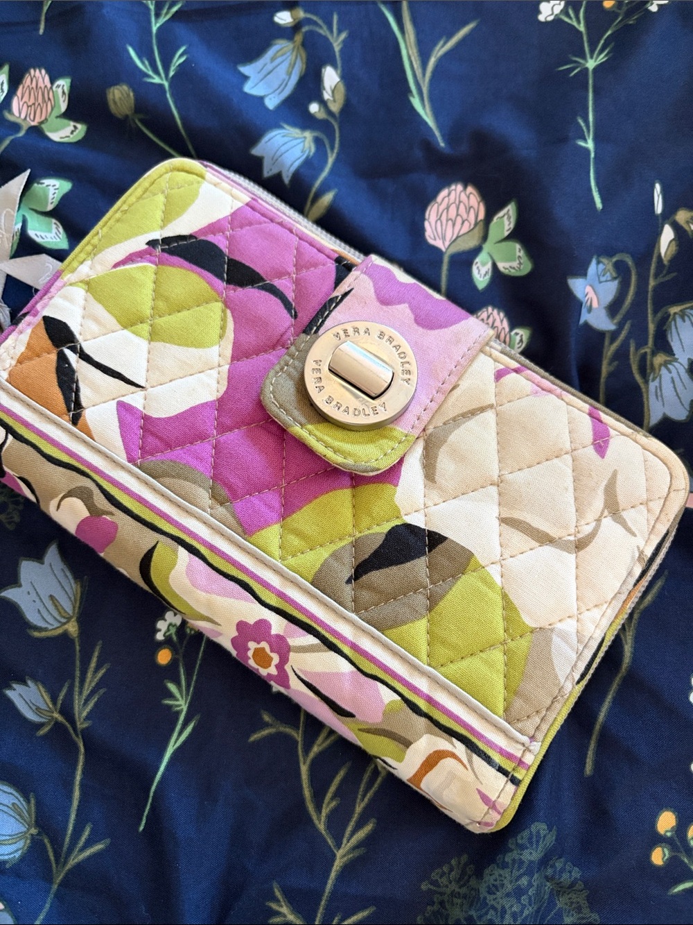 Vera Bradley Quilted Wallet in Pink, Green & Cream Floral Print